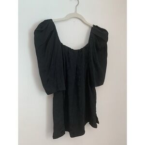 Rachel Comey Capa Puff Sleeve Top Sz 4 Black Viscose Jacquard Square Neck Luxe